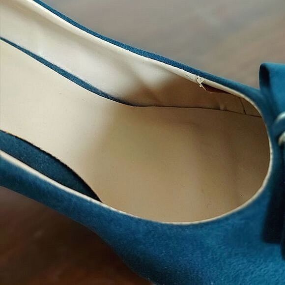 Expression teal faux suede big bow pumps - Picture 3 of 8